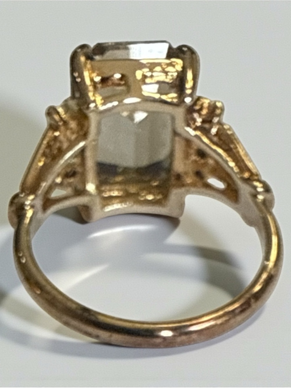 Vintage Cocktail Ring, Emerald Cut Smokey Quartz 7-3/4 signed - Picture 5 of 11